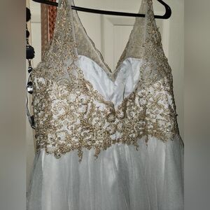 Elegant White and Gold Lace Dress